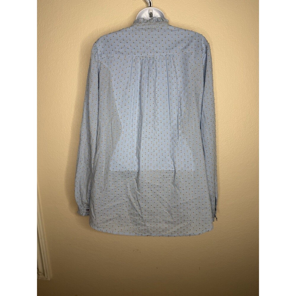 Sundance Philipa Pintuck Swiss Dot Blue Blouse Ruffle Trim Top Sz M peasant boho - Picture 5 of 11